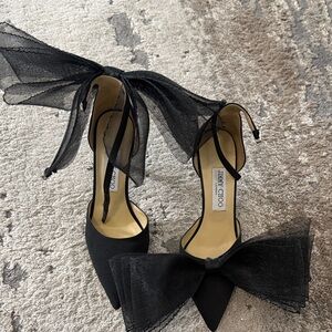 Jimmy Choo Black Mesh Bow Heels